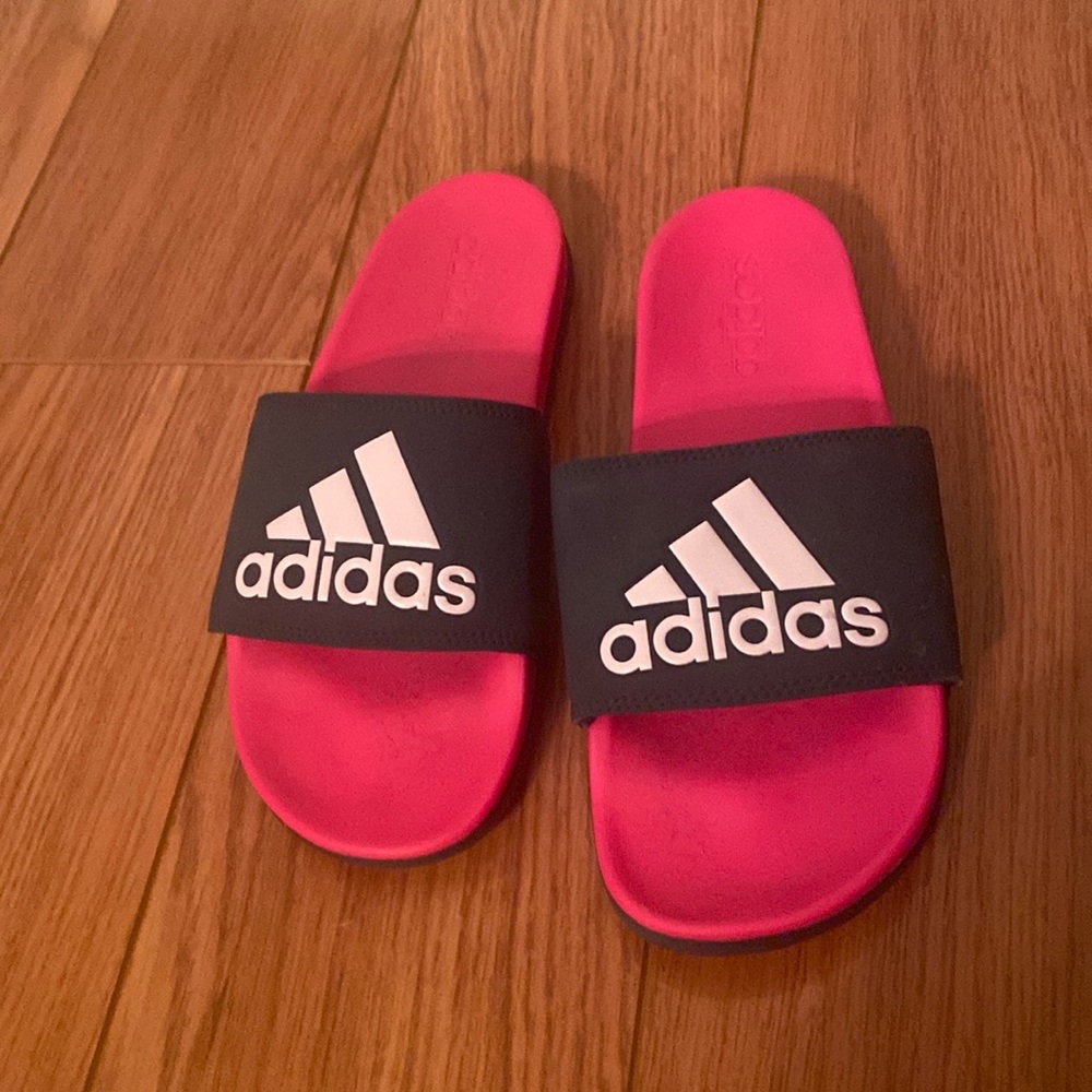 Never worn size 8 adidas comfort slides navy and pink